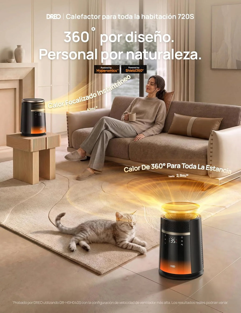 DREO Calefactor Ceramico, Modo 360° y Directo para Interiores