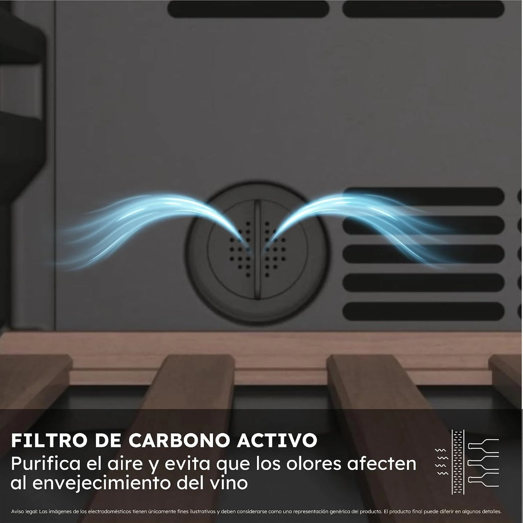 Haier Wine Bank 50 Series 3 HWS34GGH1 - Vinoteca 34 botellas, WIFI, Estantes de madera, Cristal Anti-UV, Filtro de carbón, Display Digital, Iluminación LED, Silenciosa 37 dbA, Negra