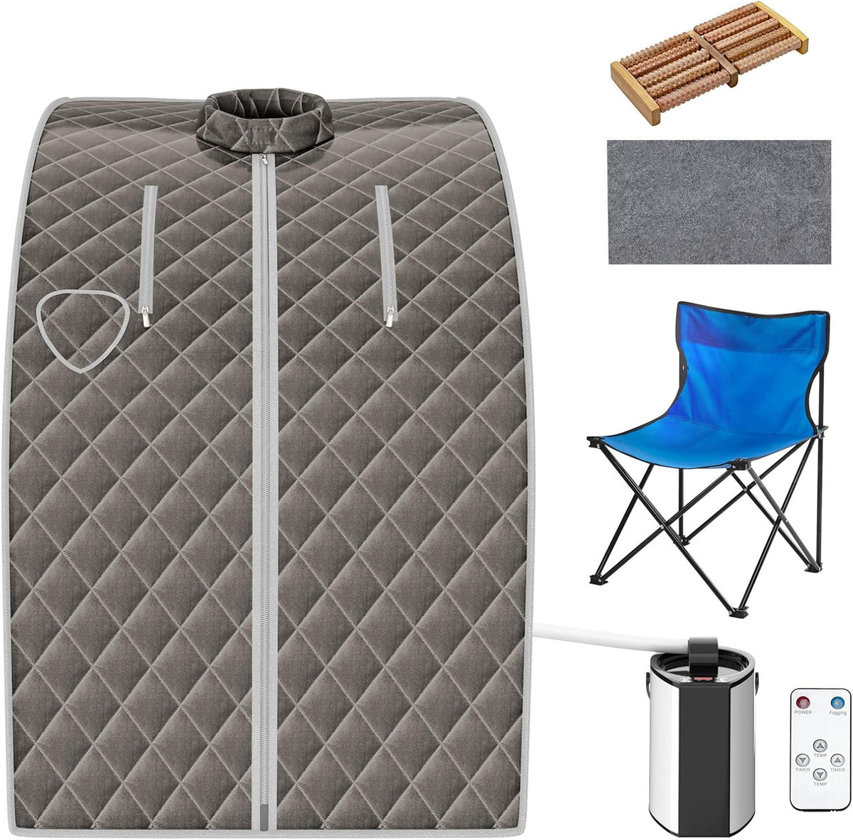COSTWAY 3L Mini Sauna de Vapor para Casa con Control Remoto,Silla y Accesorios Sauna de Vapor Portátil con Control Remoto Cabina de Sauna con Temperatura y Temporizador Ajustables (gris)