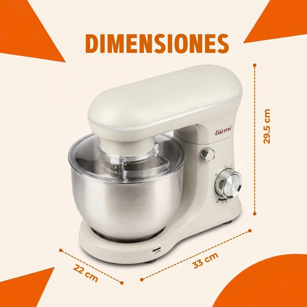Girmi IM21W Batidora amasadora 5 L, 1500 W máx, 10 velocidades, Gesso