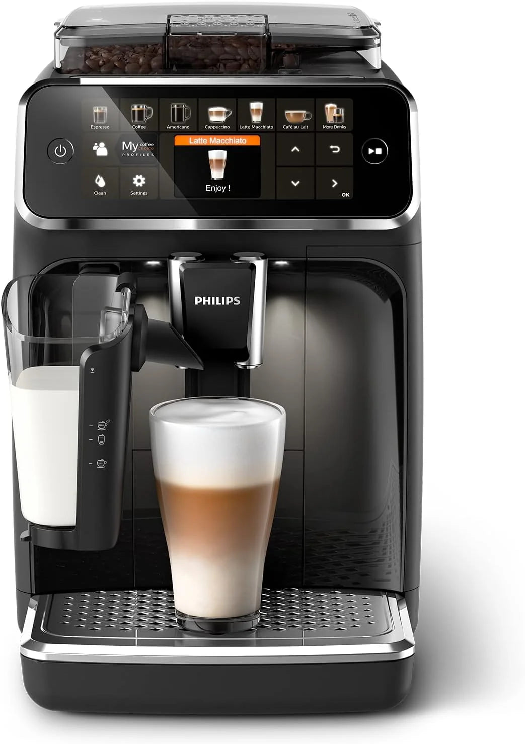 Philips Serie 5400 Cafetera Superautomática - Sistema de Leche LatteGo, 12 Variedades de Café, Pantalla Intuitiva, 4 Perfiles de Usuario, Negro (EP5441/50)