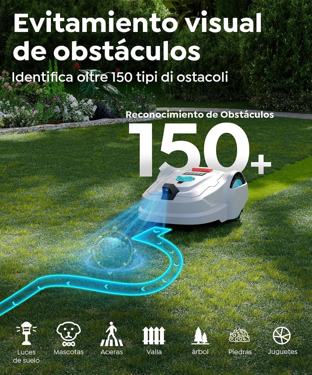YARDCARE M800Plus Robot Cortacésped sin Cable Perimetral, 800 m², Posicionamiento GPS + Visión IA, Robot Cortacésped sin Cables, Modo de Corte en U, Detección de 150 Obstáculos, Carga Automática, App