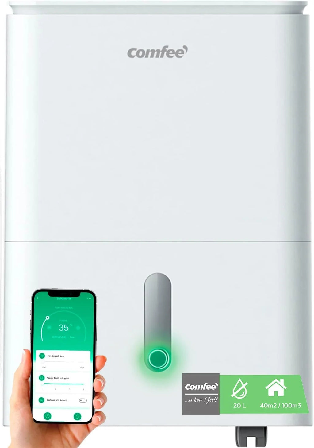 COMFEE' Deshumidificador de Humedad interior 20L / 2-EN-1 Purificador Eléctrico Silencioso con Ionizador, App/WIFI, 4 modos, Bajo Consumo con Depósito Extraible | Easy Dry 20 hasta 52 m² / 150 m³