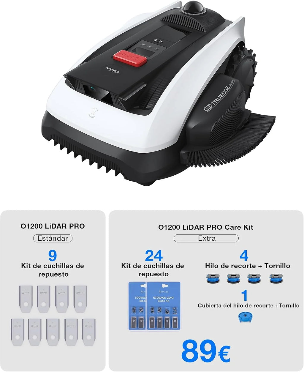 ECOVACS O1200 LiDAR Pro Robot Cortacésped sin Cable Perimetral Care Kit