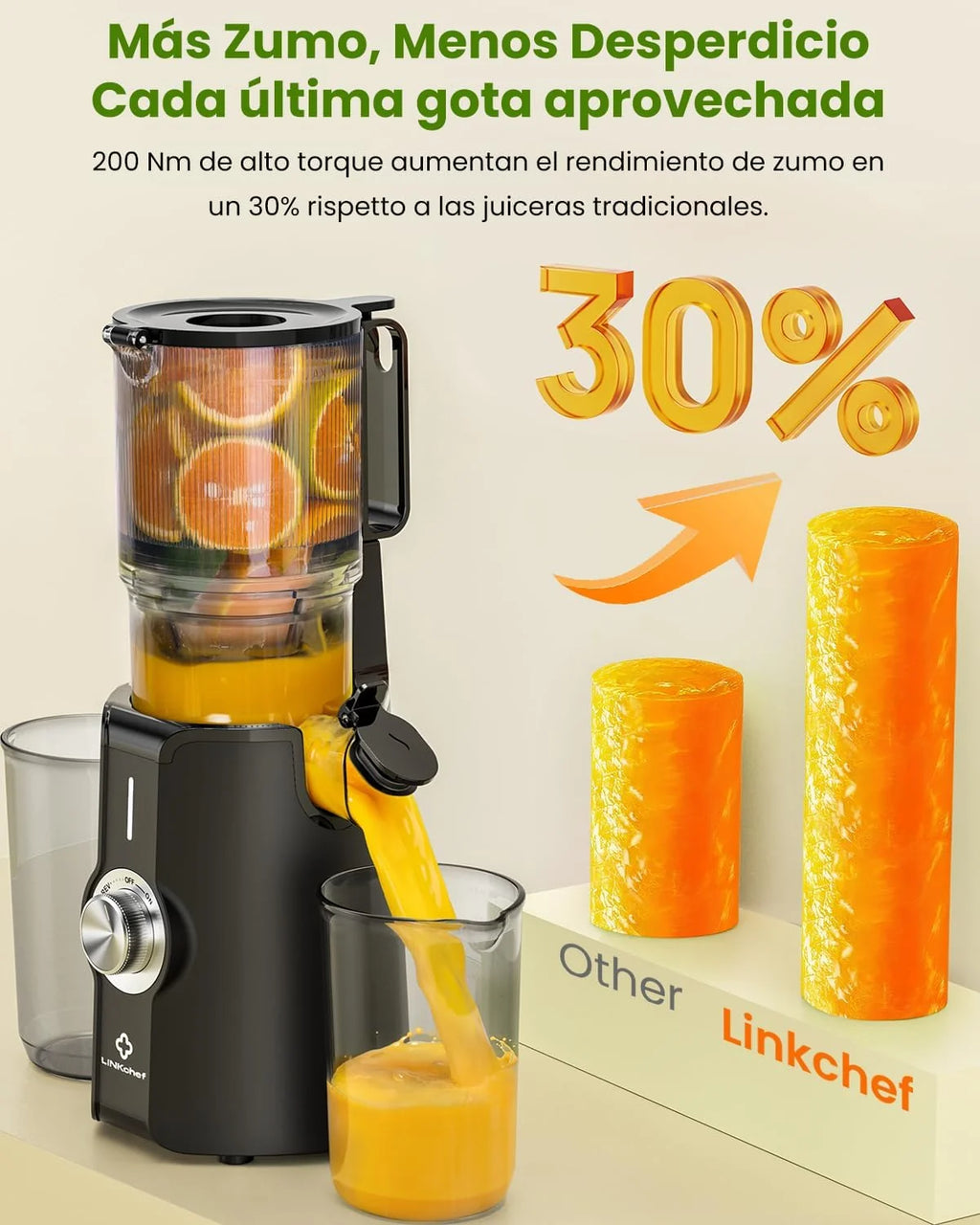 LINKChef extractor de zumos y verduras en frío 200 W, boca 115 mm