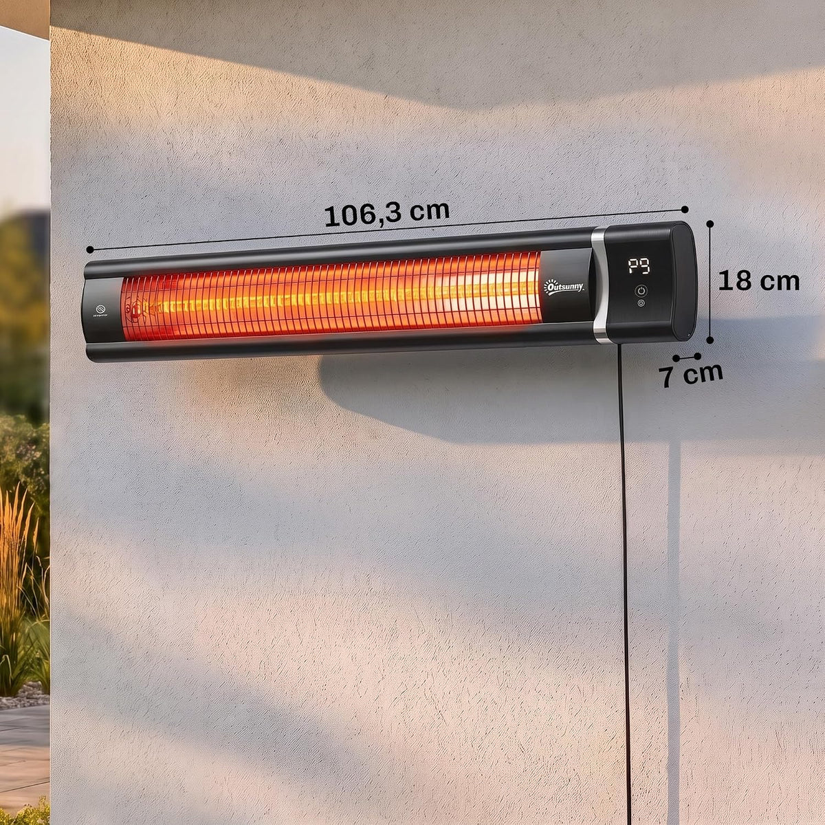 Outsunny Calefactor por Infrarrojos Terraza 3000 W, IP65, 9 Niveles Calor