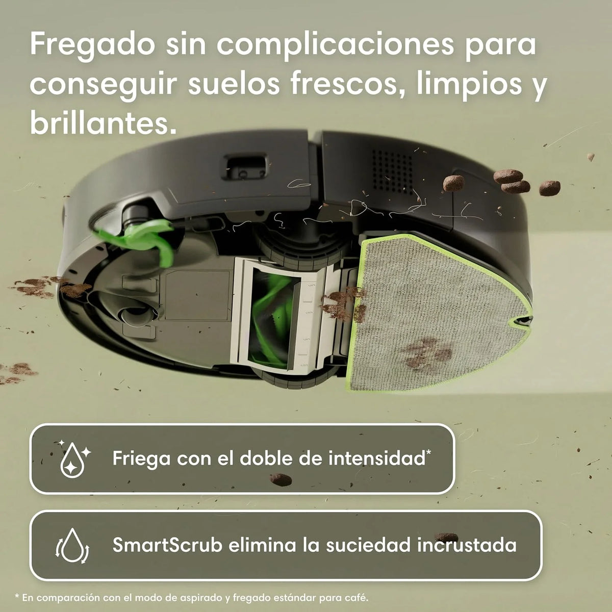 iRobot Roomba 115 Combo, Robot Aspirador y friegasuelos 2en1, Potencia de succión de 15.000 Pascales, Cepillo Lateral Flexible, Mopa de fregado extendida, Navegación Clearview LiDAR, App, Negro