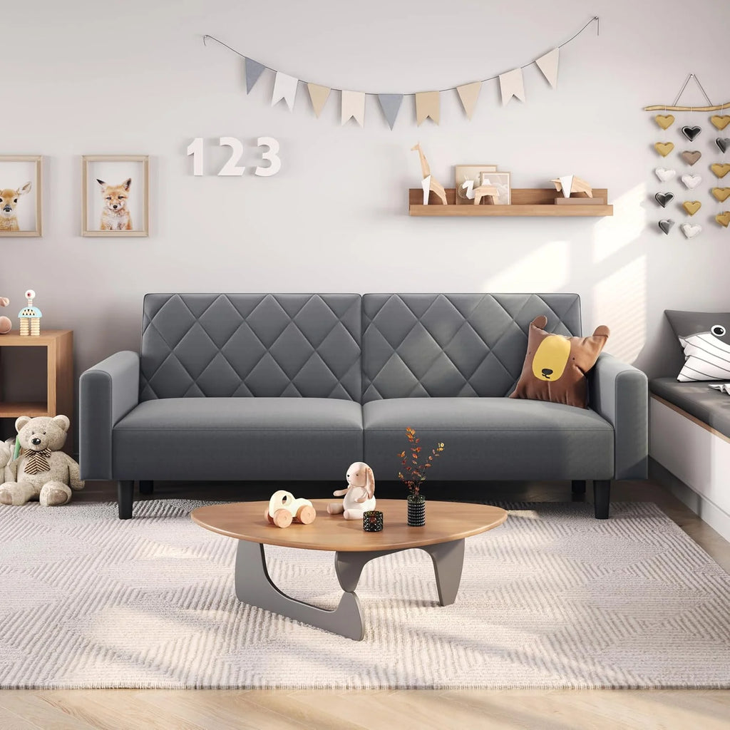 Yaheetech 2 Seater Sofa Bed with 2 Separate Backrests Grey Fit