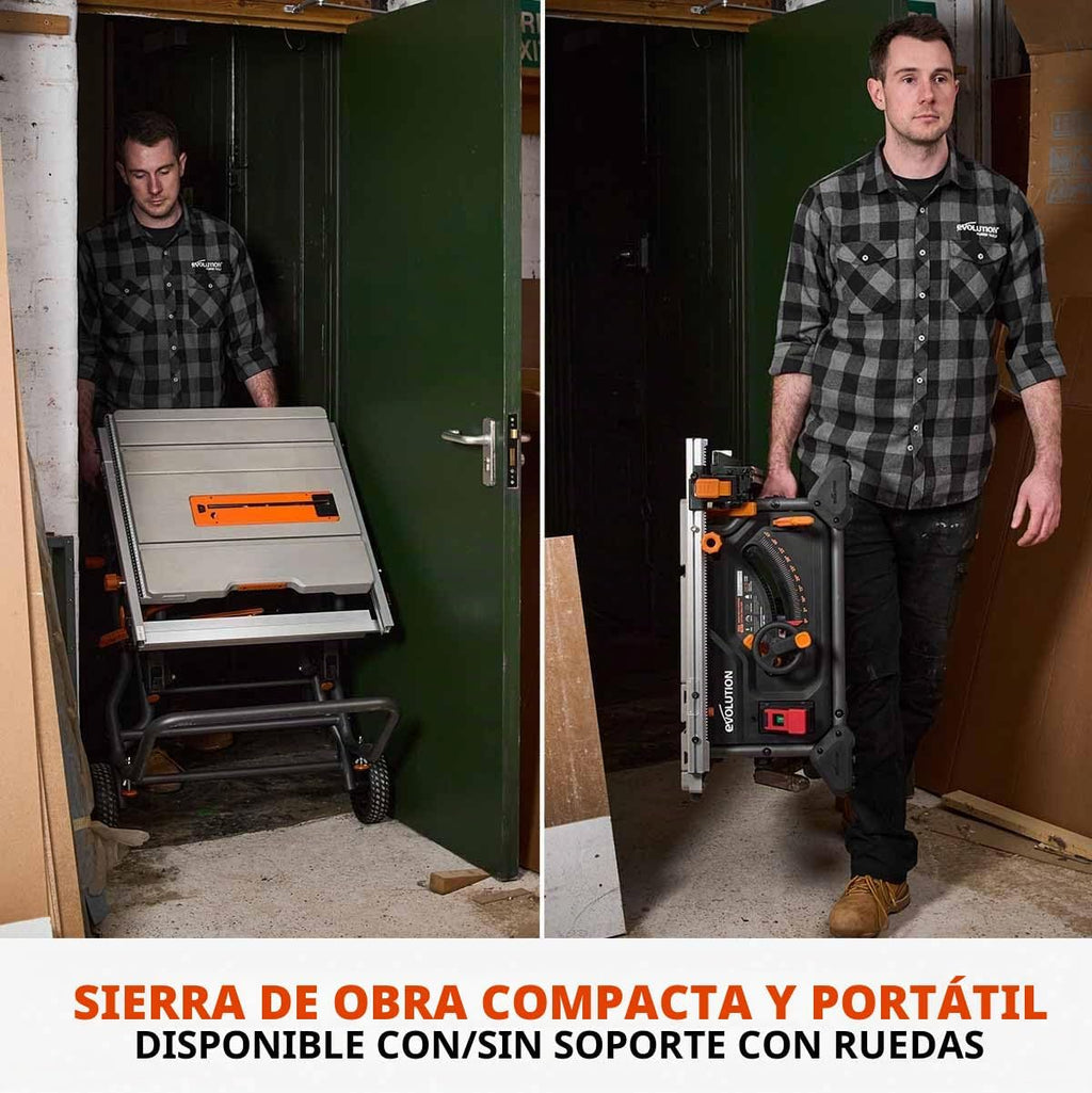 Evolution Power Tools R255TBLX Sierra De Mesa Con Soporte (Próxima Generación Rage 5-S) Hoja De Corte Multimaterial Incluida Corta Madera Metal Plástico, Bisel 45˚, +/- 60˚ Ángulo De Inglete, 1650w