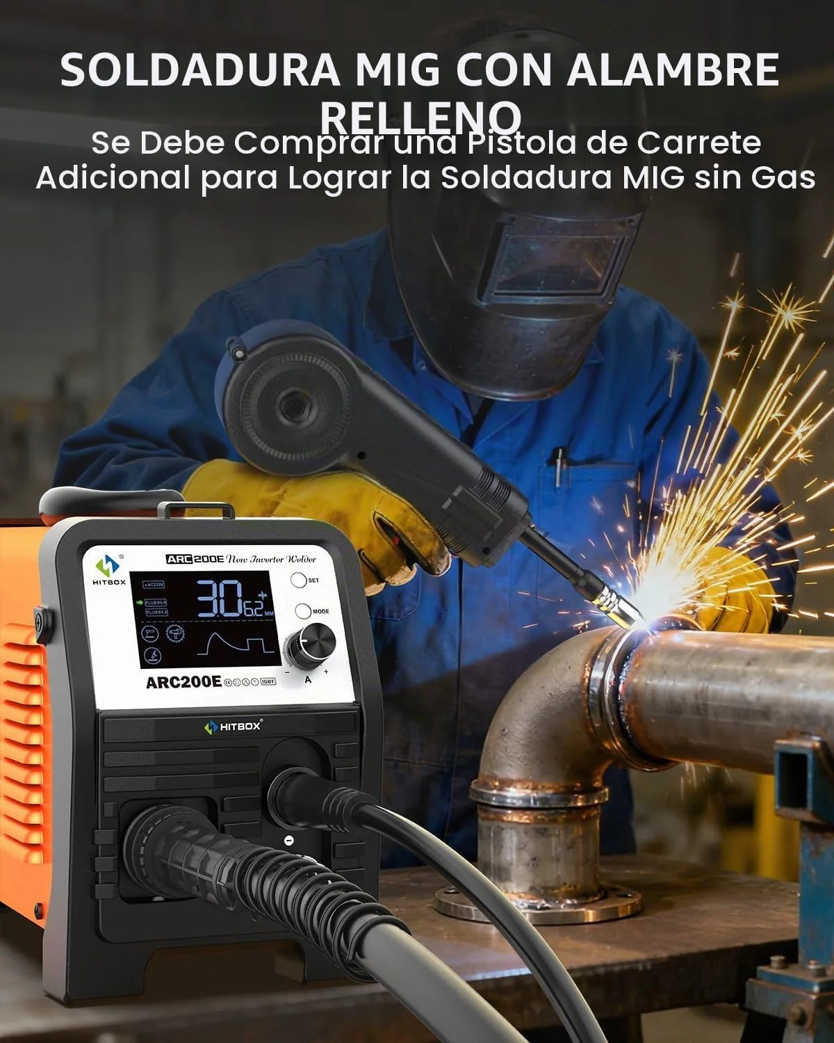 HITBOX Soldador Inverter 200A MMA LiftTIG IGBT 230V TFT‑LCD