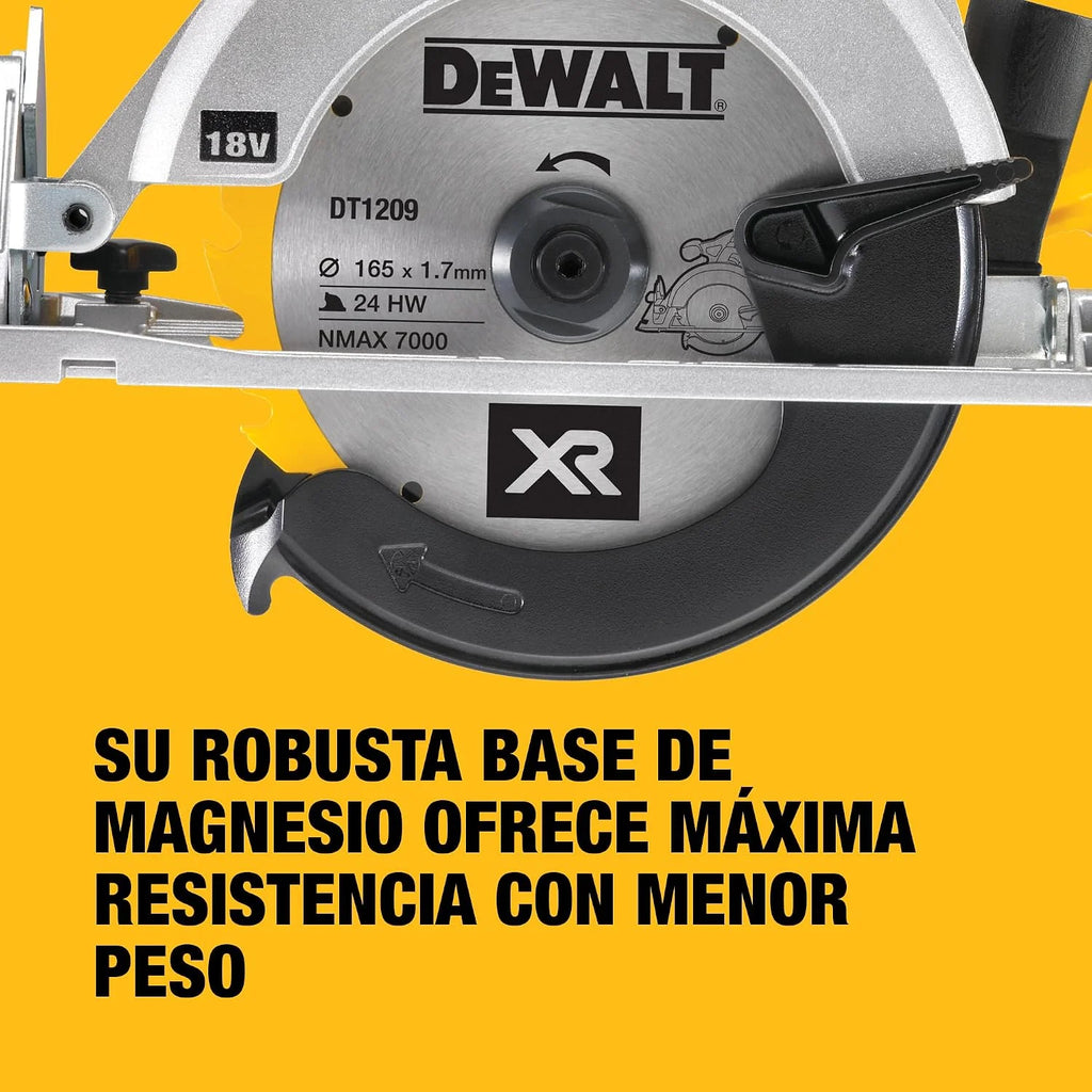 DEWALT Sierra Circular XR 18V, 460W, Disco de 165 mm, Profundidad de Corte Max. 55 mm, Velocidad 5150 rpm, Empuñadura Ergonómica, Incluye Maletín TSTAK, Sin Batería ni Cargador, DCS391NT-XJ