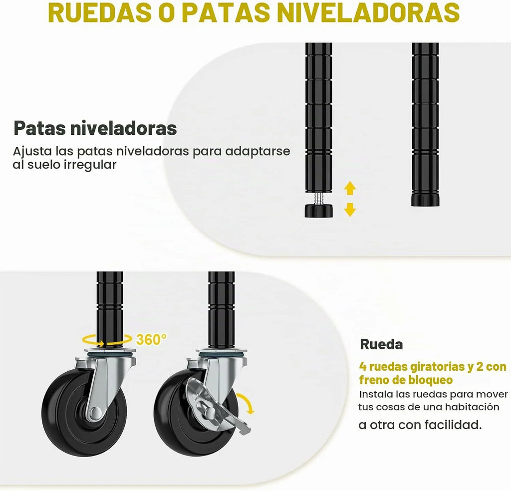 Estantería Metálica Ajustable de 5 Niveles con Ruedas