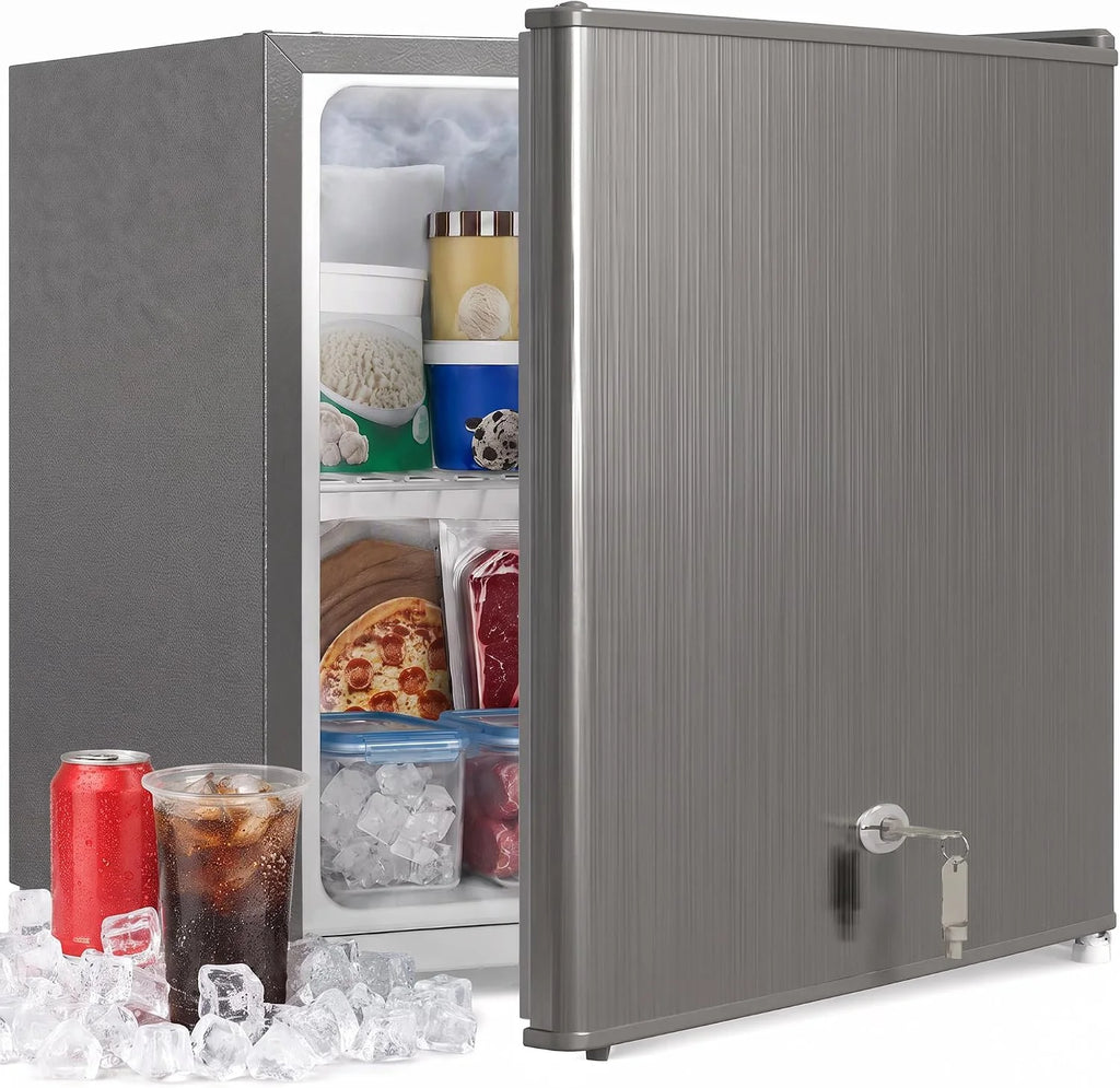 HOMCOM Congelador Mini de Sobremesa, 35 L, Puerta Reversible con Cerradura, Temperatura Ajustable y Estante Extraíble, Gris