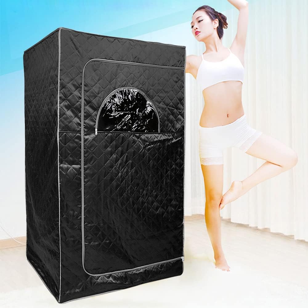 Sauna portátil con mando a distancia, sauna móvil de vapor, sauna doméstica, cabina térmica, sauna para sentarse, cabina, sauna (A-100 x 80 x 170 cm, negro)
