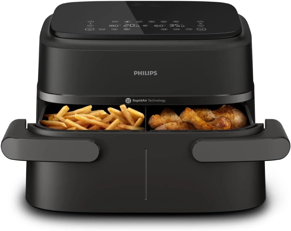 Philips 1000 Airfryer - Freidora de Aire doble cesta, 7,1L, 10 en 1, Negro