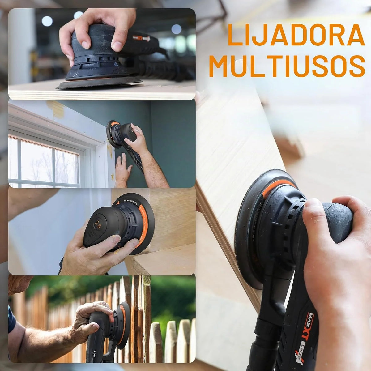 MAXXT Lijadora Orbital Aleatoria 2.5mm Sin escobillas 230V Multifuncional Velocidad Variable Eléctrica Corded Orbital Lijadora Máquina con 10 Papel de lija para trabajar la madera