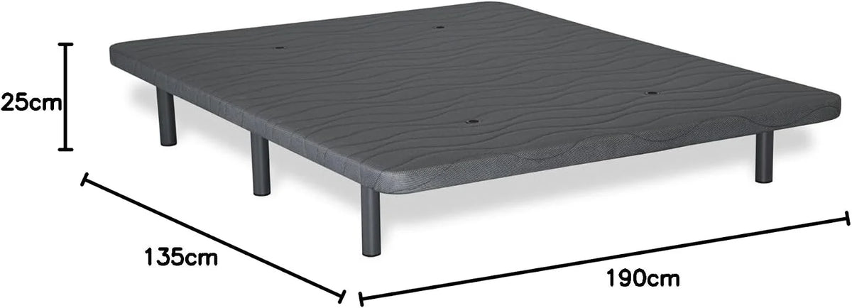 Matnature | Upholstered Base 3D l Stable Wood Structure | Super Resistant Metal Frame | Breathable FreshAir System | Base Height + Feet +/- 30 cm (135 x 190 cm, Grey)