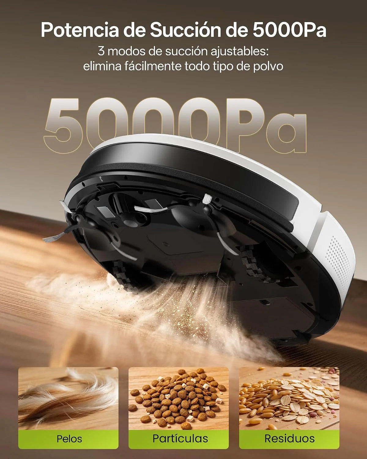 Vexilar W8 Robot Aspirador 5000Pa, Antienredos,Larga Autonomía,3 Niveles de Ajuste,Silencioso,Fácil Programa,Robot Aspirador y Fregasuelos para Suelos/Alfombras/Pelo de Mascotas/Superficies Múltiples
