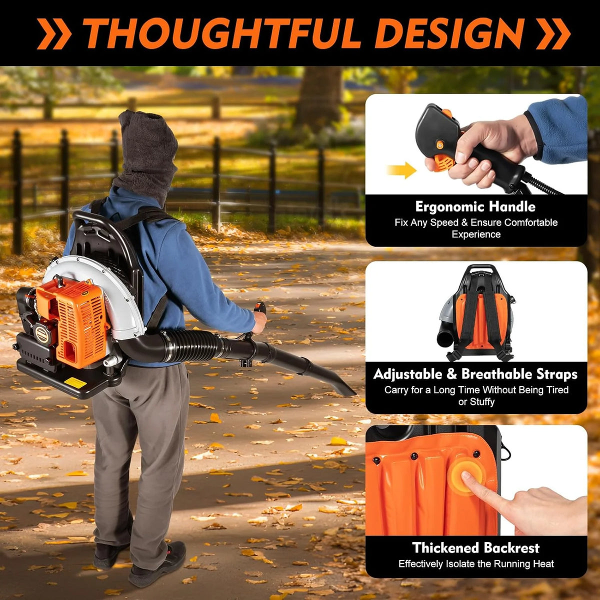 DIFU Soplador de hojas de gasolina de 65 ccm para mochila, 6800 rpm, 2 tiempos, para jardín, soplador de hojas de mochila, flujo de aire de 0,3 m³/seg, soplado de hojas portátil, limpieza de nieve