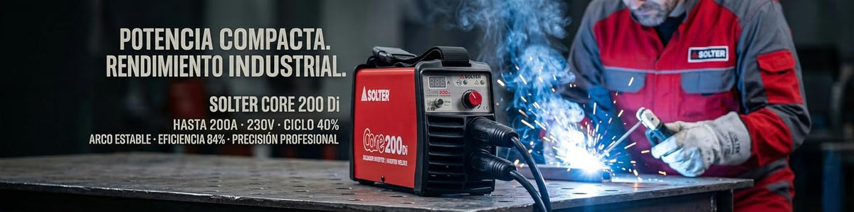 Solter - Soldador Inverter CORE 200Di, 200A de Potencia, Ciclo de Trabajo Profesional MMA y TIG Lift-Arc Tecnología Nanocrystaline con Accesorios