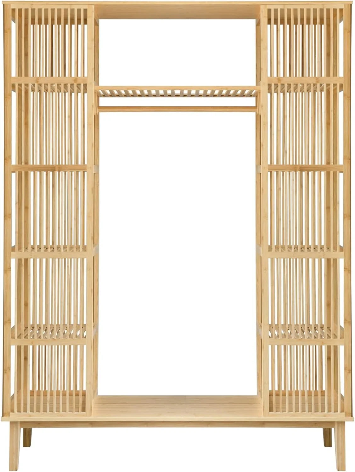 [en.casa] Armario para Ropa con 2 Puertas Deslizantes Clóset con 12 Estantes y 1 Barra de Colgar Perchero de Bambú 185 x 140 x 45 cm Natural