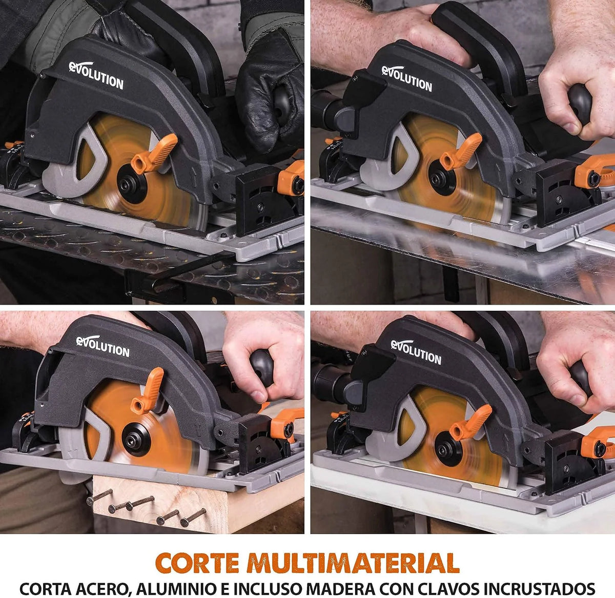 EVOLUTION POWER TOOLS R185CCSX Sierra Circular multimaterial Compatible (Paquete de combinación 1020 mm con guía incluida), 230 V, 185 mm