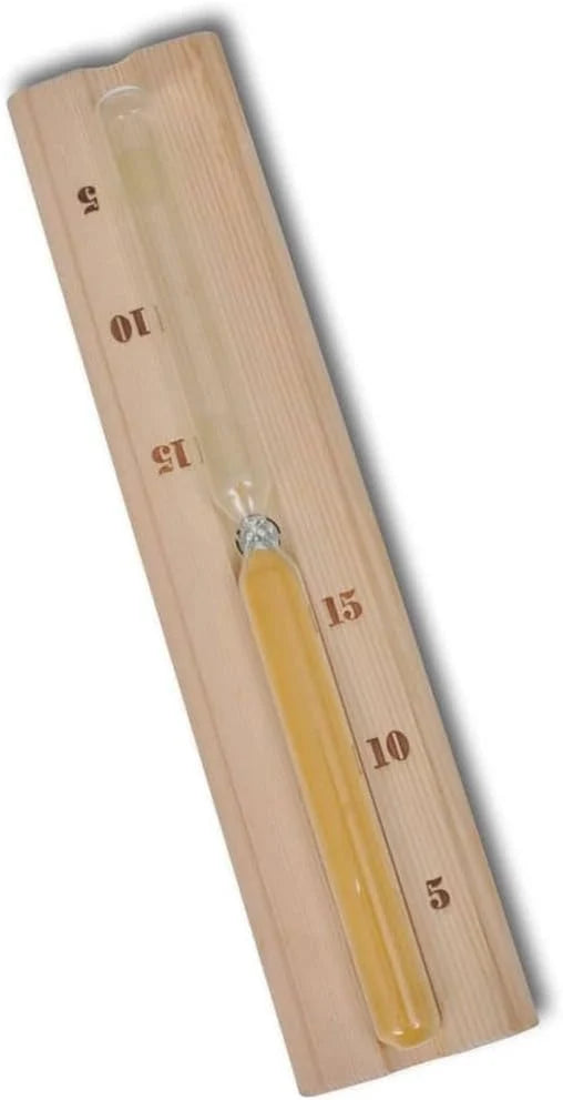 Mangloder - Juego de 5 accesorios para sauna con cubo, cucharón, reloj de arena, termómetro e higrómetro para sauna, baño de vapor, cabina de infrarrojos, madera, bienestar y relajación