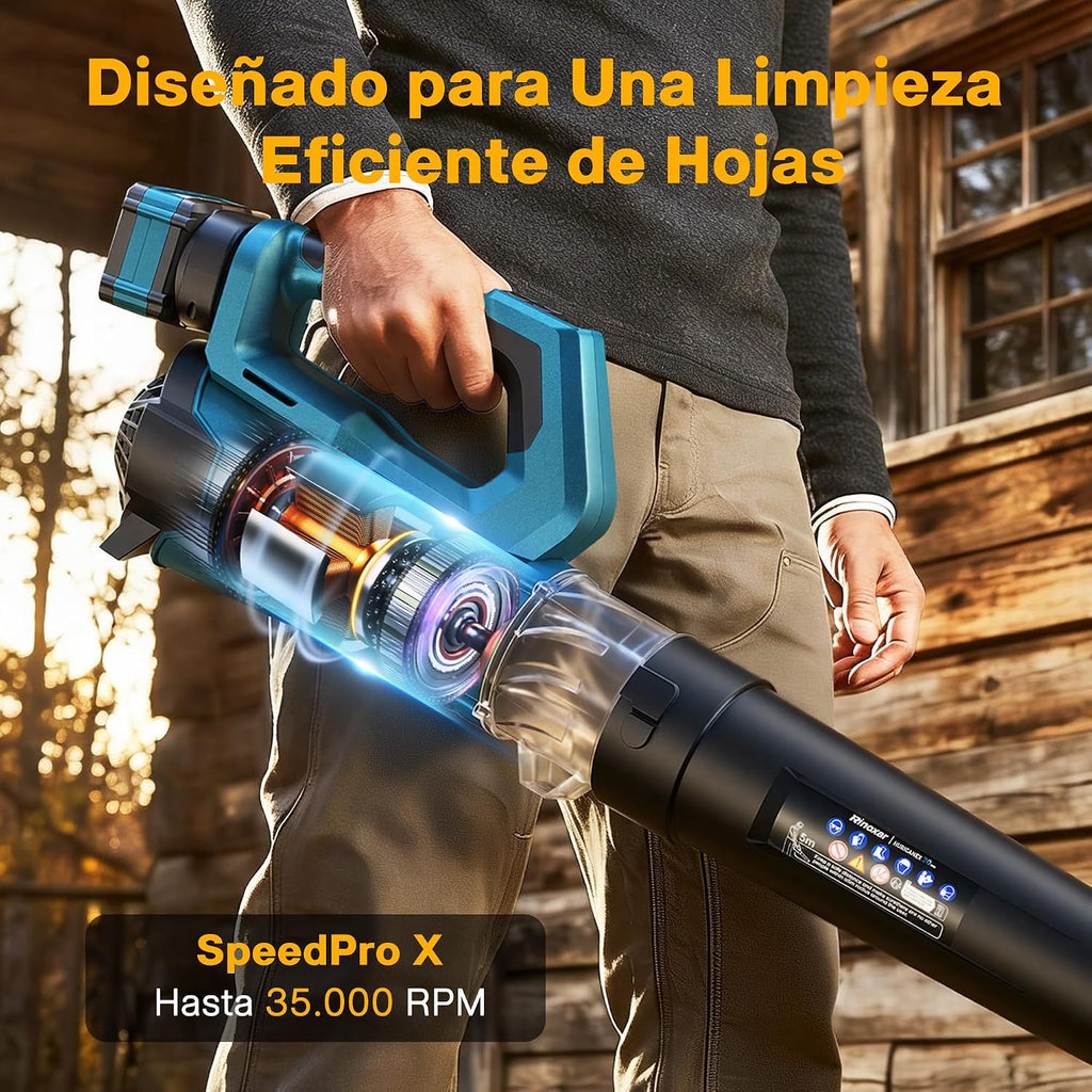 Soplador de Hojas Inalámbrico, Motor Brushless, 2×18V/5200mAh y Cargador