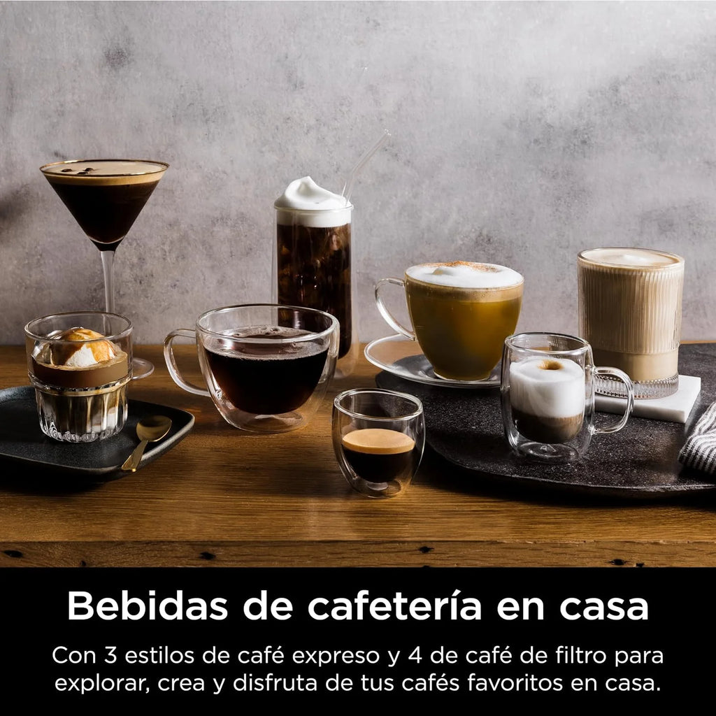 Ninja Luxe Premier Cafetera 3 en 1 para Espresso, Cold Brew y Café de Filtro con Molinillo y Espumador Integrados - 25 Ajustes de Molienda y 4 Preajustes de Espuma - Negro, ES601EUBK