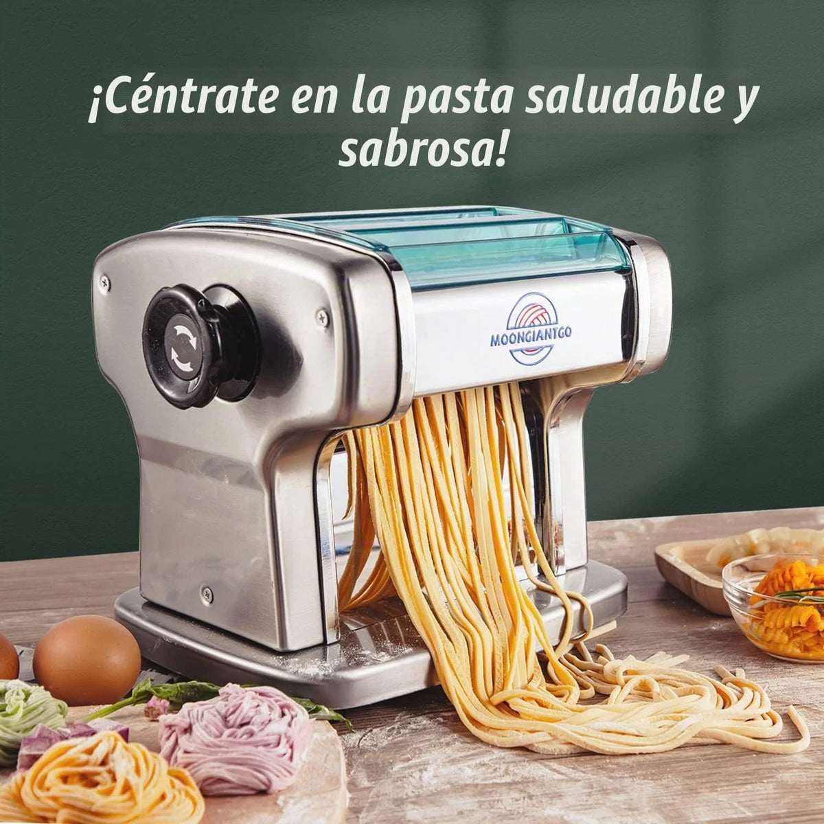 Moongiantgo Máquina Pasta Eléctrica, 2 Cuchillas, 9 Ajustes de Espesor
