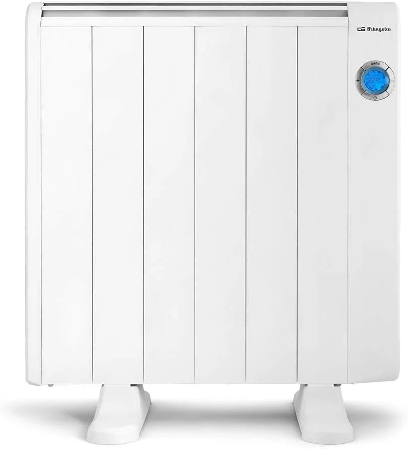 Orbegozo RRE 1010, Emisor térmico bajo consumo, 1000 W, 6 elementos reales, aluminio, mando a distancia, funcionamiento programable, botón de desconexión total, pared o pie, color blanco