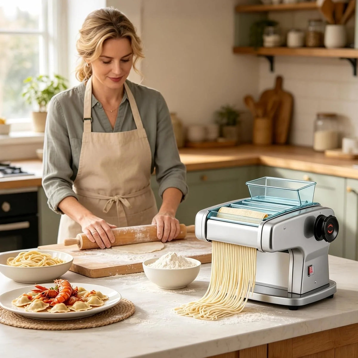 Máquina Pasta Eléctrica Profesional para Fettuccine, Tagliolini, Ravioli