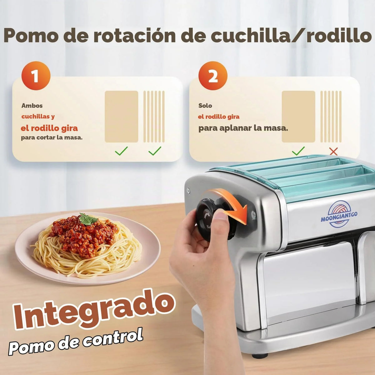 Moongiantgo Máquina Pasta Eléctrica, 2 Cuchillas, 9 Ajustes de Espesor