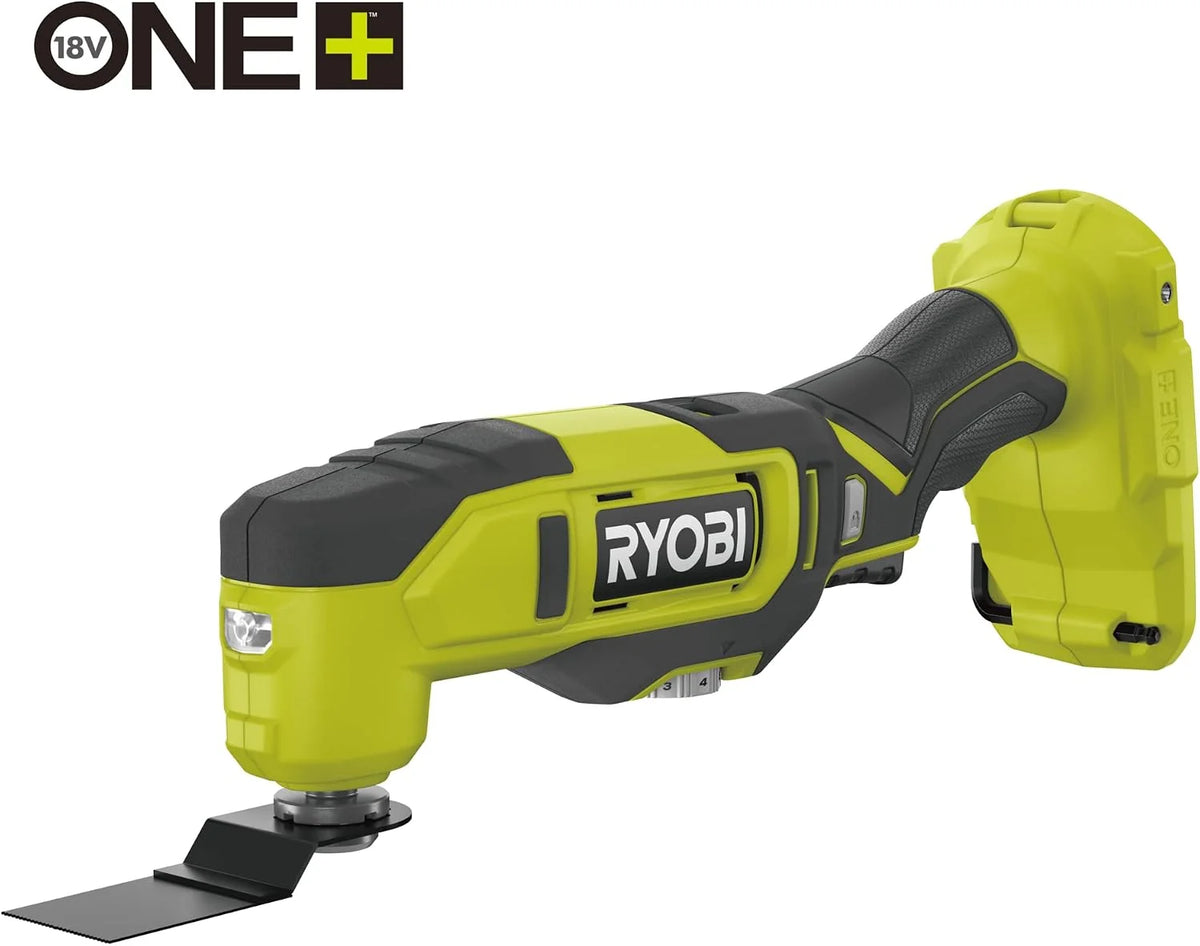 RYOBI - Multiherramienta 18V ONE+ - Herramienta Multiuso Ideal para Cortar Todos los Materiales y Lijar en Lugares Estrechos - Se Entrega con Accesorios (Batería y Cargador no Incluidos) - RMT18-0