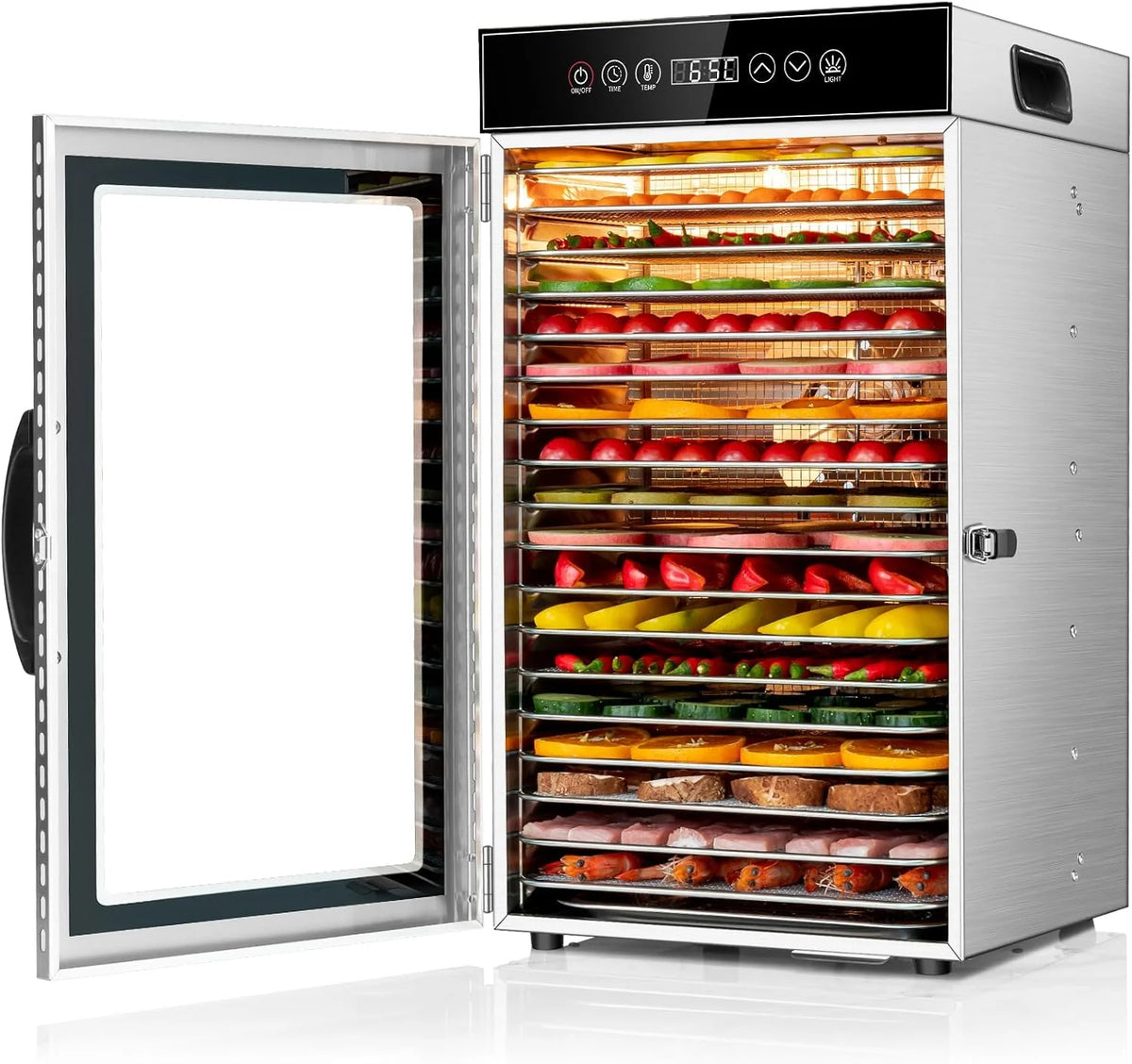 Kwasyo Deshidratador de Alimentos Comercial 18 Bandejas, 800W Deshidratador de Acero Inoxidable con Circulación de Aire 360°, Gran Capacidad para Carne, Frutas, Verduras, Hierbas