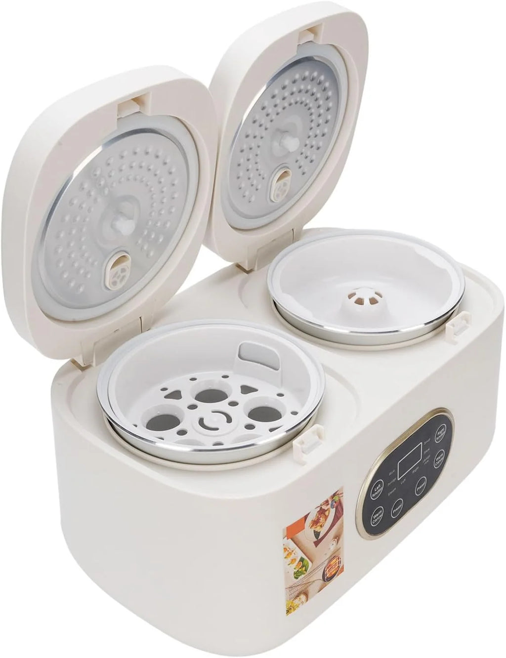 CHICIRIS Olla de Cocción Lenta Doble, Olla Arrocera con Tapas Emergentes y Función de Temporizador, Ollas de Cerámica Extraíbles, Multifuncional para Fiestas y Cocina (Enchufe de la UE 220V)