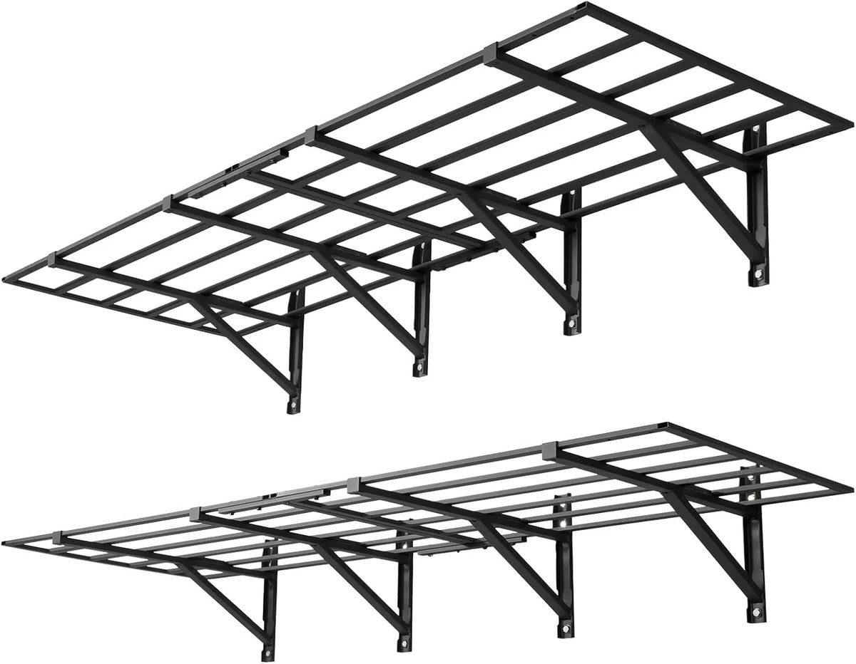 VEVOR Estantería de Pared de Acero 635 x 1832 mm, Carga 362 kg por Nivel, 725 kg en Total, Distancia Ajustable, Juego de 4 Estanterías Flotantes de 2 Niveles para Garaje Taller Cocina Lavandería