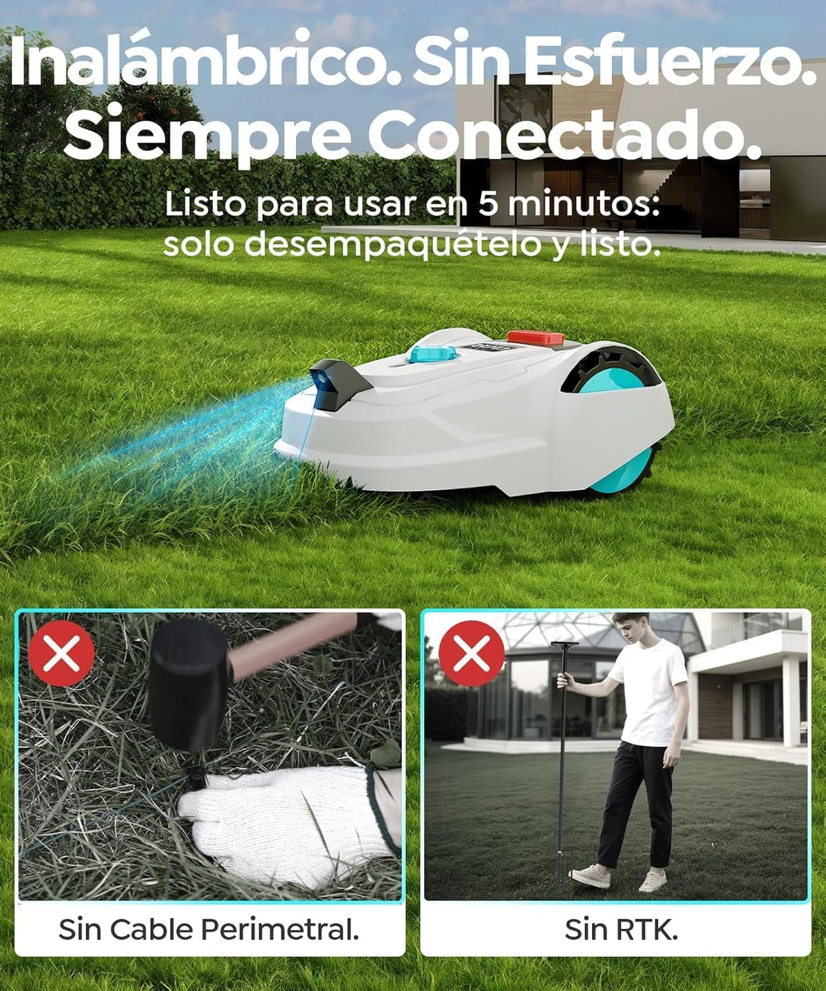 YARDCARE M800Plus Robot Cortacésped sin Cable Perimetral, 800 m², Posicionamiento GPS + Visión IA, Robot Cortacésped sin Cables, Modo de Corte en U, Detección de 150 Obstáculos, Carga Automática, App