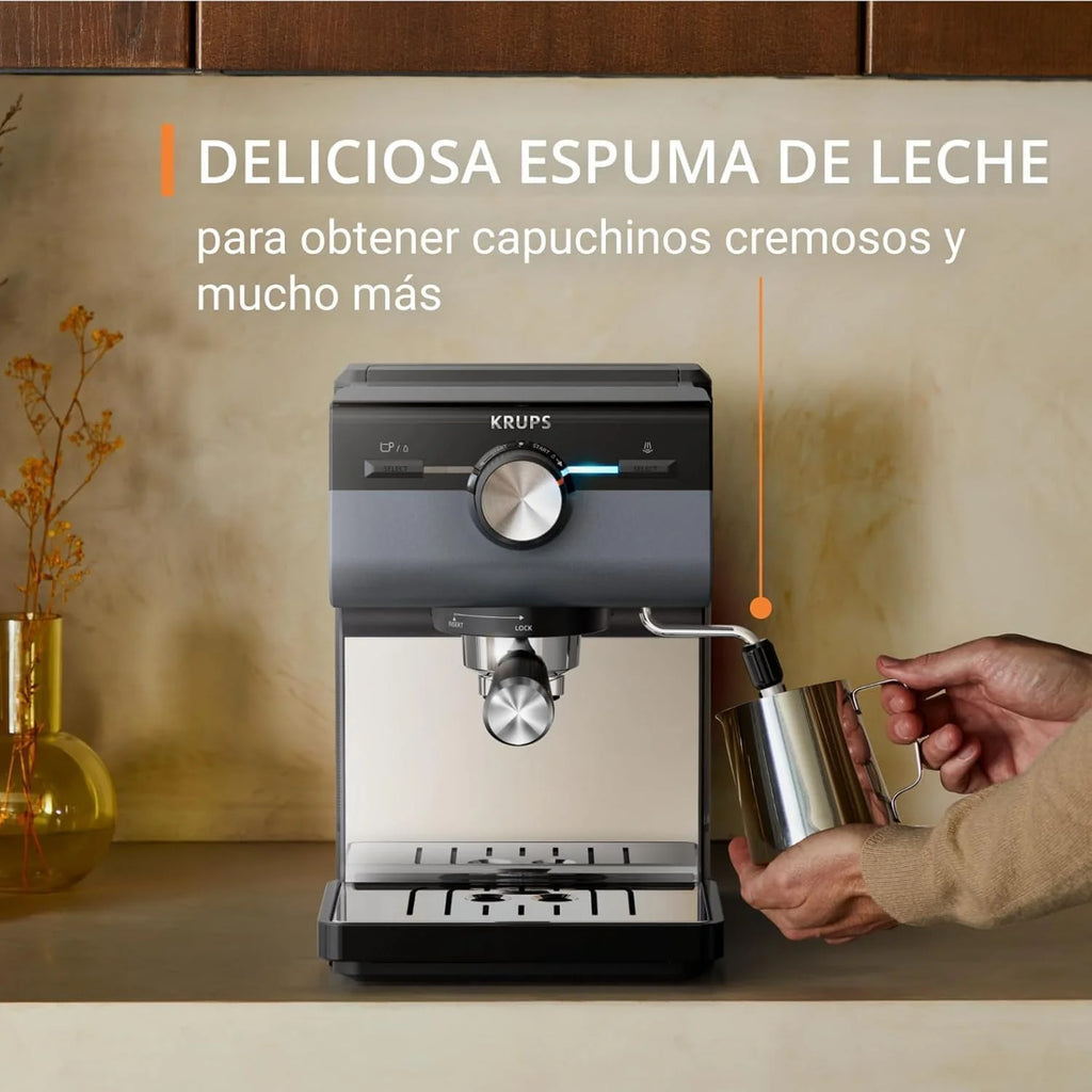 KRUPS Authentic+, Cafetera Espresso Manual, Depósito de 2L, Negra