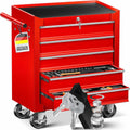 Masko® Carro de taller con 5 cajones y cerradura, rojo, metal macizo. Carro de herramientas profesional y movible sin equipamiento, carrito con ruedas para almacenamiento de herramientas con candado