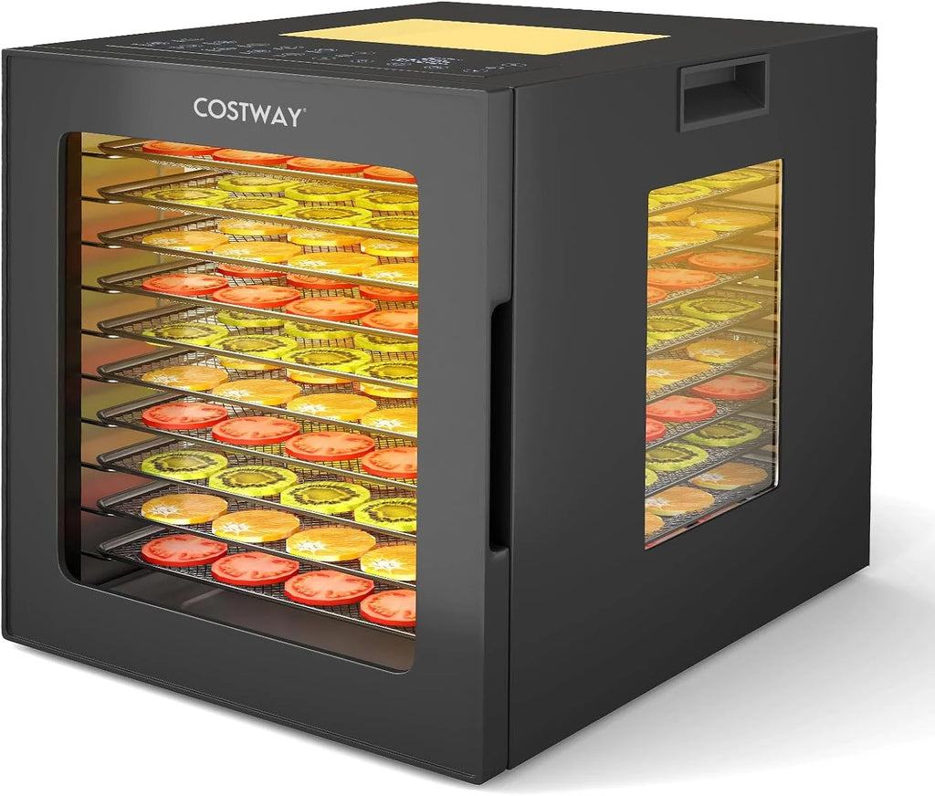 COSTWAY Deshidratador de Alimentos, Secador con 10 Bandejas de Acero Inoxidable, 10 Programas, Temporizador de 48H y Temperatura de 30-75℃, Máquina Deshidratadora para Carne, Frutas