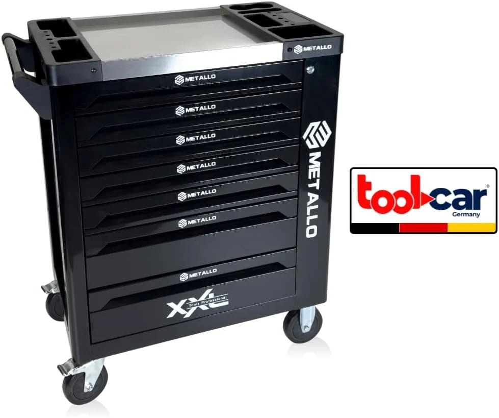 Metallo XXL - Carro de herramientas profesional con ruedas (7 cajones), color negro