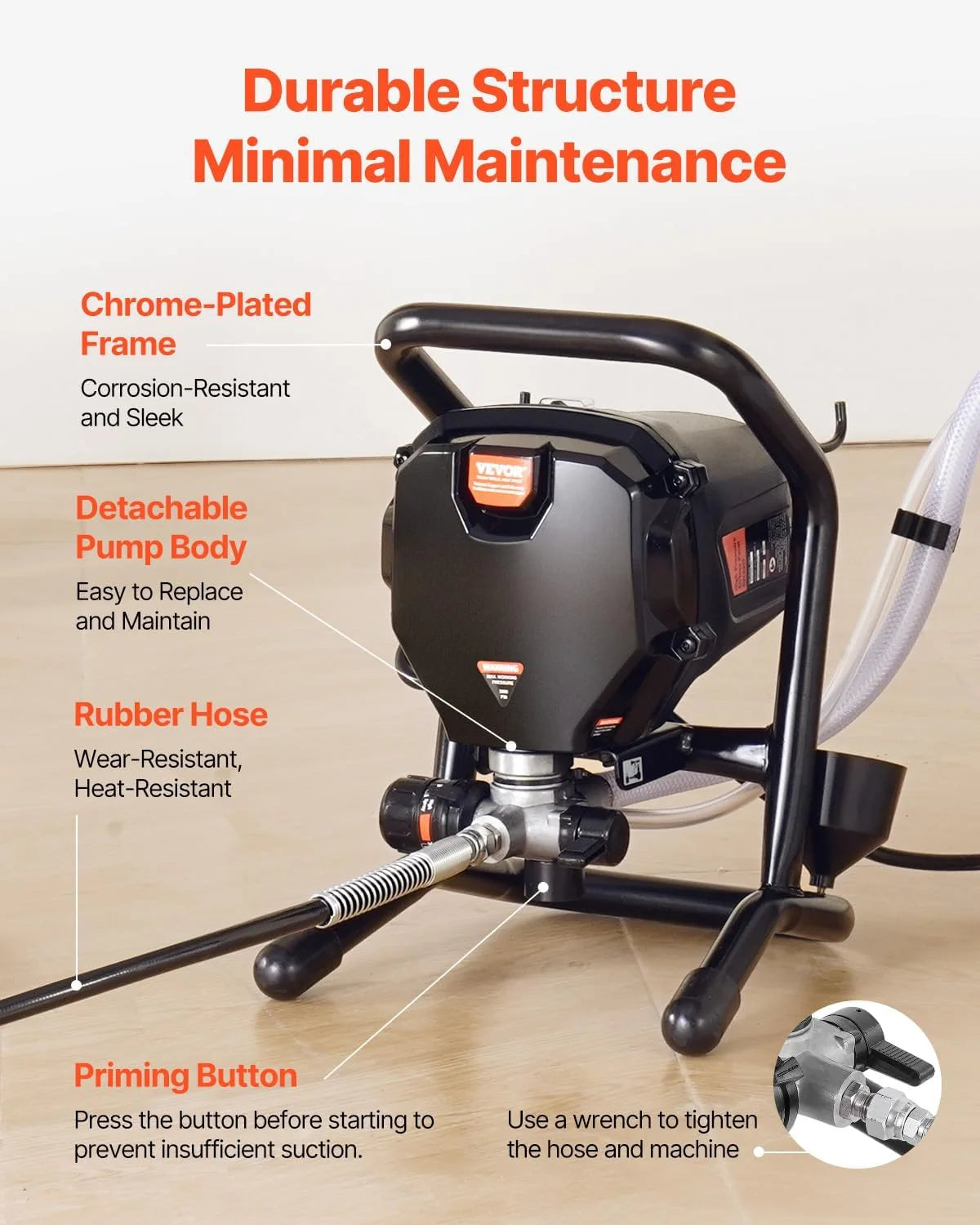 VEVOR Pulverizador de Pintura 750 W Máquinas Pintura Airless 1,2 L/min Pistola de Pulverización Eléctrica sin Aire Presión Máxima 3000 PSI con Manguera de 7,6 m para Pared, Mueble, Exterior, Interior