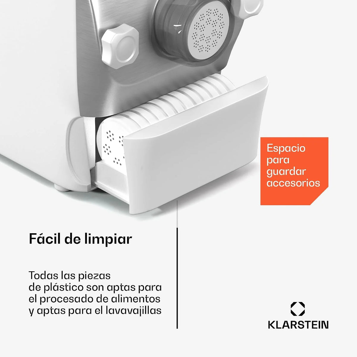 Klarstein Máquina para pasta, Pastamania Eléctrica - 260W Máquina para pasta totalmente automática con 7 accesorios, capacidad de 500 g, silenciosa (60 dB), pantalla LED, blanca