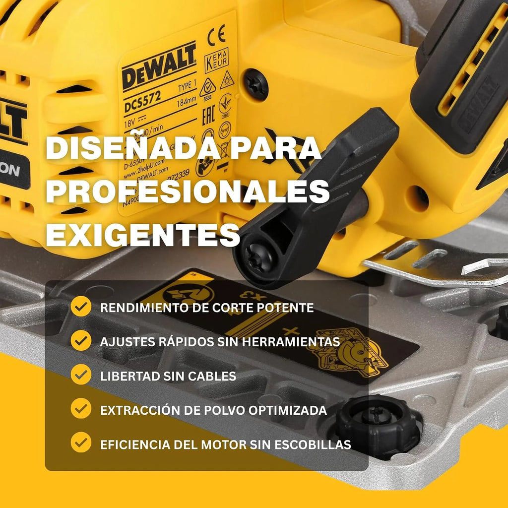 DEWALT XR 18V sierra circular sin escobillas con hoja de 184 mm, corte de 58 mm, LED y maletín TSTAK, DCS572NT-XJ