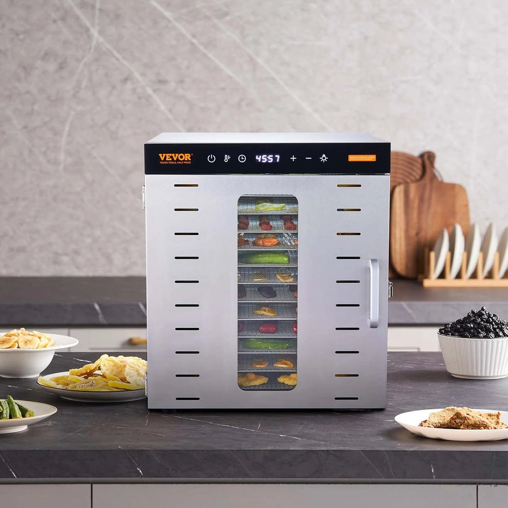 VEVOR Máquina Deshidratadora de Alimentos 10 Bandejas de Acero Inoxidable 1000 W Deshidratador Eléctrico de Frutas y Verduras Temperatura Ajustable 30-90 °C Temporizador 0,5-48 h para Hierbas, Carne