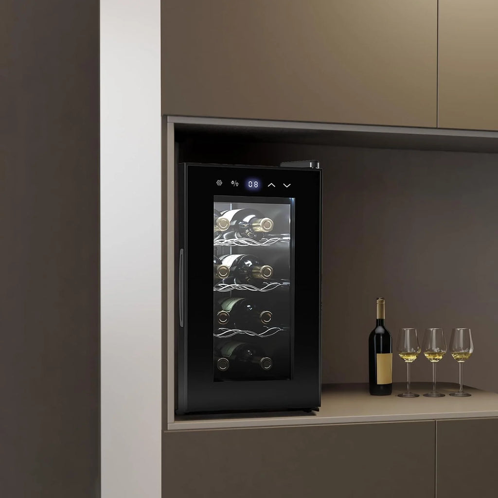 Cecotec Vinoteca 8 Botellas Bolero Grandsommelier 830 coolcrystal, Enfriamiento termoeléctrico, Temperatura regulable entre 8-18ºC, Control táctil y display, LED interior, Gas no nocivo.