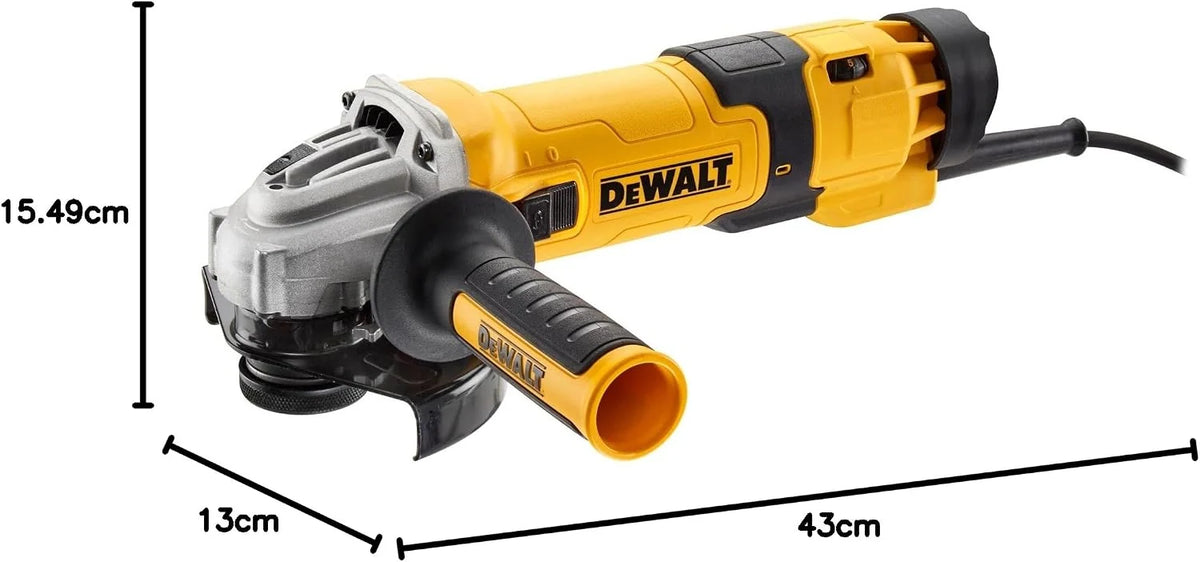 DEWALT DWE4257-QS - Mini-Amoladora Eléctrica de 125 mm, Potencia 1500W, Rosca M14, Velocidad hasta 10000 rpm, Protección contra Re-arranque, Sistema de Extracción de Polvo