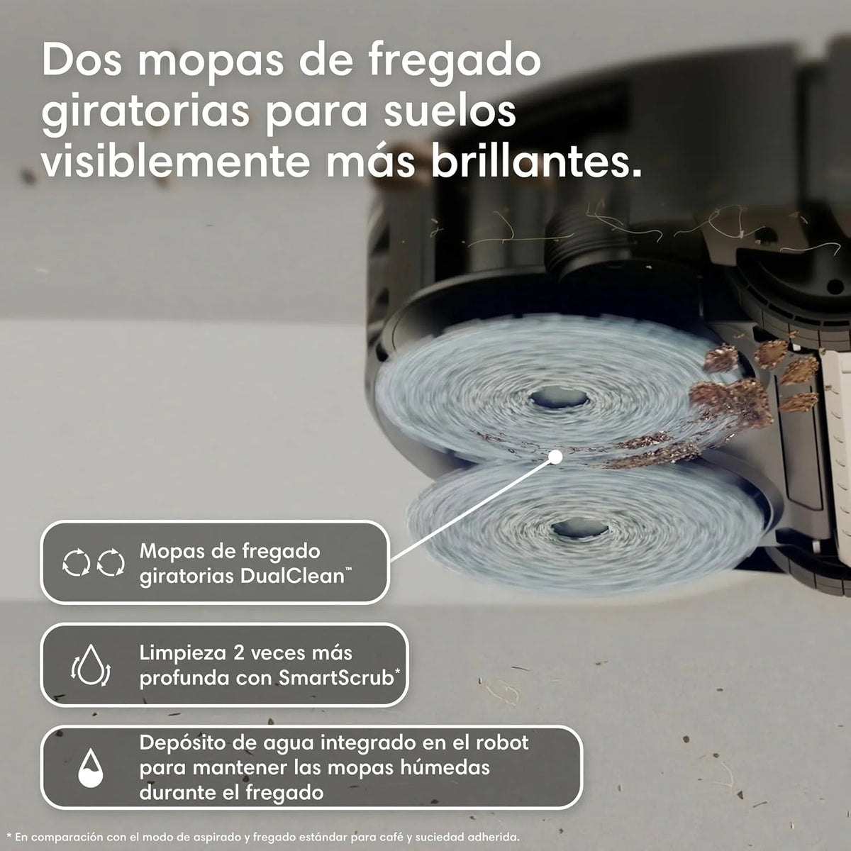 iRobot Roomba Plus 576 Combo y Base AutoWash multifunción, 25KPa, Mopas DualClean PerfectEdge, Lavado/Secado Calor, IA, PrecisionVision, Clearview Pro LiDAR, 90 días autonomía,Accesorios Extra, Negro