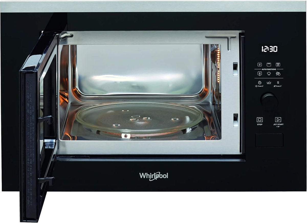 Whirlpool - Microondas integrable WMF250G negro, 25 L, 900W, gril plato giratorio de 28 cm, 7 niveles de potencia